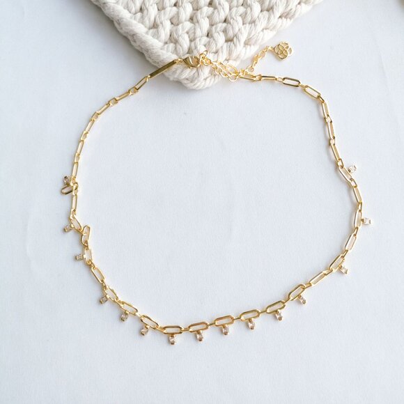 Kendra Scott Lindy Gold White CZ Crystal Chain Necklace - Picture 5 of 5